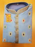 Party Wear Sky Blue Multicolor Buti Kurta Pajama Sets Men (M-XXL) #4581450